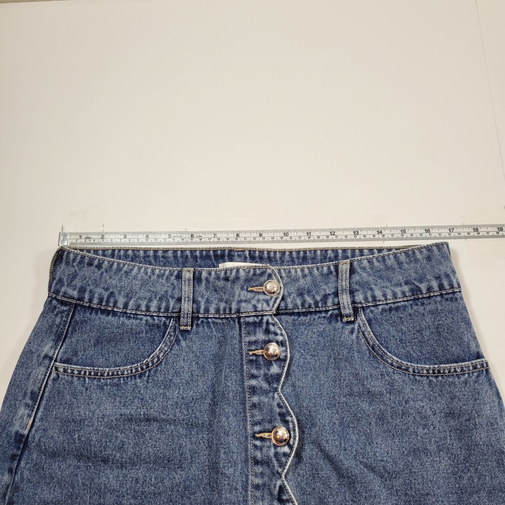 Harper Heritage Denim Mini Skirt Womens L Blue Excellent Scalloped Button Front - Picture 3 of 8